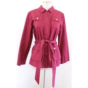 Draper James Red Twill Field Jacket in Deep Berry Size M Zip Front Tie Waist